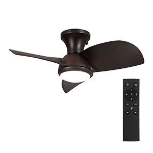 シーリングファンライト 照明 ファン 小型3枚羽根 LEDチップ内蔵 3ブレードスタイル DCモーター 天井照明 照明器具 省エネ 3羽根 吹き抜け リモコン付き 調光・調色 おしゃれ (ブラウン)