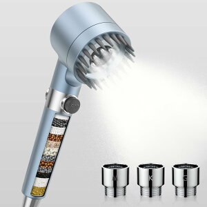 シャワーヘッド マイクロナノバブル ミスト 3+1段階モードシャワー 浄水 手元止水 水圧調整 極細水流 塩素除去 肌ケア 水漏れ防止 汚れ除去 増圧節水シャワー 15層フィルター付 3*アダプター