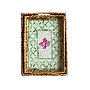 ラタンカゴ 収納トレー 藤素材 貝 絵 四角 バスケット 卓上 お茶入り おしゃれ 置物 北欧 ハンドメッド 飾り カラー豊富 プレゼント