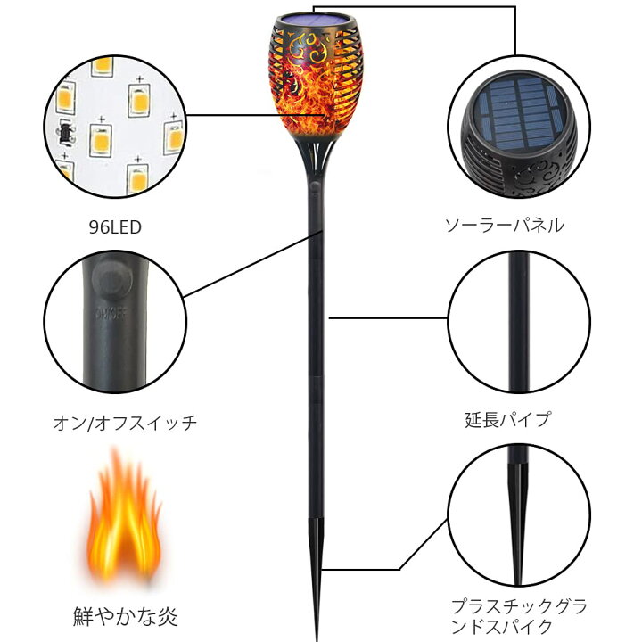 楽天市場】ソーラーライト 屋外 炎ライト ソーラートーチライト 96電球 