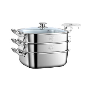 316ステンレス鋼蒸し器、スクエア蒸し器、家庭用、316ステンレス鋼、厚手の二重層三層蒸し器引き出し、多機能、ガス誘導調理器ユニバーサル (単層,グレー)