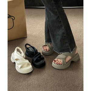 夏 厚底サンダル レディース クロスベルト