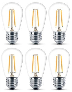 6�� LED �t�B�������g�d�� S14 2W 200LM E26���� 2700K�g�F�E�H�[���z���C�g 100-130V ���M�d��20W�`���� �S�z���^�C�v UL�F��ς� (6��)