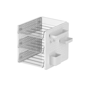 デスク上置棚 デスクトップ収納 卓上収納ラック ファイルボックス 有孔ボード DIYレイヤー 小物入れ 組み立て式 机上整理 卓上棚2/3段 ホワイト