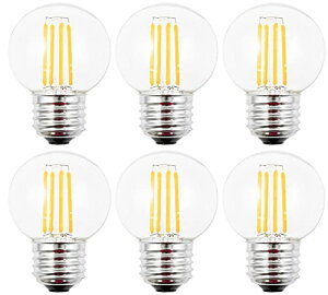 6�� LED �t�B�������g�d�� G50/G16.5 4W 400LM E26���� 2700K�g�F�E�H�[���z���C�g 100-130V AC 40W���M�����v�̂��ւ� 40W���M�����v���� (4W E26 6��)