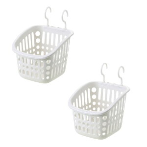 フック付き かご バスケット 収納 吊り下げ ラック プラスチック 脱衣所 洗面所 キッチン バス用品 多用途 (長方形 大 2個, ホワイト)