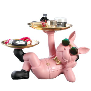 クリエイティブ犬キー収納トレイ 皿を捧げる犬さん 置物 ん 玄関トレイ付 フレンチブルドック 眼鏡付き ク リエイティブ 飾り 犬オーナメント 鍵置き面白い 誕生日プレゼント ジュエリィン