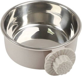 ペットボウル ハンガー ゲージ用 ペット食器 餌入れ 猫 犬 うさぎ 小動物用 食器 ウォーターボウル ケージ用 固定 ステンレス製 (グレー, S)