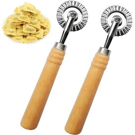 ラビオリカッターホイール パスタカッターホイール ペストリーホイールカッター 長い木製ハンドル付き ラビオリ パスタ 餃子 ラザニア ピエロギ用 直径6.3インチ