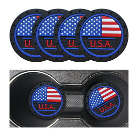 車用カップホルダーコースター 2個 2.75インチ アメリカ国旗 米国国旗インサート オートカップコースター ユニバーサル滑り止めカップマット 男女兼用 車内装飾アクセサリー (ブラック)