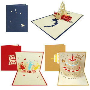 バースデーカード 3枚セット 3D立体 誕生日 メッセージ ポップアップ グリーティング バースデ カード お誕生日 祝い 感謝 封筒付き