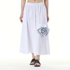 レディース スカート 半身スカート 花苞デザイン 花朵 立体花 装飾 顯瘦 効果 夏 春夏 白 綿素材 シャツコットン 95% 以上 拼接 切り替え 加工 3D 立体 图案 不規則 デザイン 超大 フレア スカート 長丈 無弾力 街頭 ストリート スタイ
