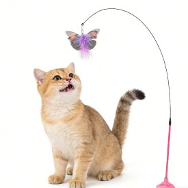 猫用玩具 強力吸盤 長杆 鋼絲 逗猫棒 交換可能 羽毛頭 猫咪 自嗨 解闷 ペット用品 プラスチック素材 室内遊び インタラクティブ ブラック ピンクパープル イエロー ブルーグリーン