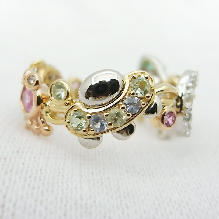 楽天市場】GSTVマルチカラーストーンユニバースリングK18(YG/PG)/Pt950  