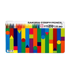 クーピー サクラクレパスクーピーペンシル30色（缶入り）折れにくい・消しやすい・削れる・手が汚れない。色鉛筆の描きやすさ、クレヨンの発色の美しさ。