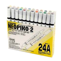 【選べるおまけ付き】 デリーター ネオピコ-2 24色セット 基本24色セット(311-1202) マーカーペン  まんがイラスト用画材/カラーイラスト用アルコールマーカー/カラーマーカー/ツインマー | エンオーク