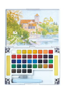 【送料無料】固形水彩絵具 サクラクレパス プチカラー水筆入り36色セット (水筆・パレット・スポンジ付き) サクラクレパス/固形水彩絵具/プチカラー/36色/絵はがき・スケッチに