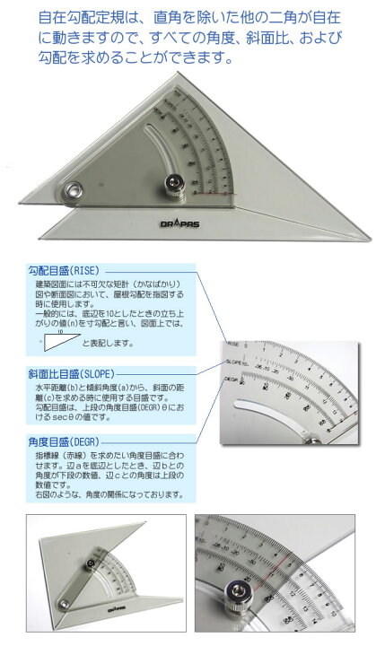楽天市場】勾配定規 【メール便発送可能 】ドラパス 自在勾配定規 20cm 