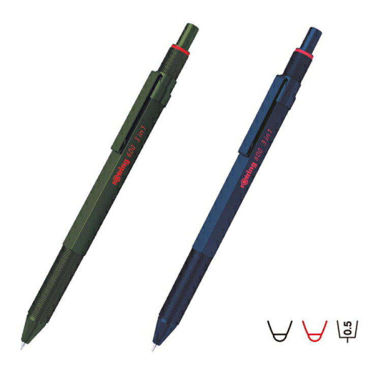 楽天市場 送料無料 Rotring 600 3in1 ロットリング ボールペン シャープペンシル マルチペン 多機能ペン アイアンブルー カモフラージュグリーン Rotring ロットリング 600 製図用筆記具 シャープペン ボールペン シャーペン エンオーク