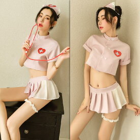 【期間限定!1枚361円OFF！よりどり2点購入で】ハロウィン コスプレ ナース カチューシャセット へそ出し 半袖 ミニスカ シースルー ブラック レッド ホワイト ナース服 仮装 看護婦 女医 白衣 医者 制服 ナースキャップ セクシー コスチューム 過激 メール便
