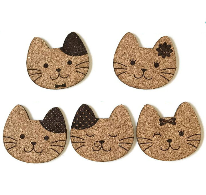 楽天市場】猫家族コースター コルク製 全5種類 アンシャンテラボ 