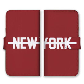 全機種対応 手帳型スマホケース iPhone14 13 Pro Max対応 NEW YORK ニューヨーク ロゴ 英字 英語 シンプルレッド ホワイト 赤 白 かっこいい カードホルダー付き カード収納 合皮 合成レザー 手帳タイプ スマートフォン ケース カバー