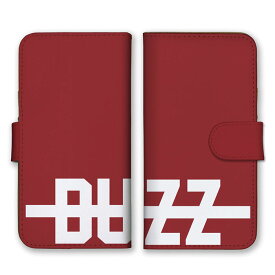 全機種対応 手帳型スマホケース iPhone14 13 Pro Max対応 BUZZ バズ ロゴ 英字 英語 シンプルレッド ホワイト 赤 白 かっこいい カードホルダー付き カード収納 合皮 合成レザー 手帳タイプ スマートフォン ケース カバー