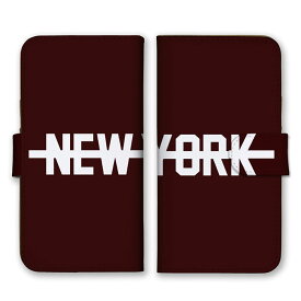 全機種対応 手帳型スマホケース iPhone14 13 Pro Max対応 NEW YORK ニューヨーク ロゴ 英字 英語 シンプル ブラウン ホワイト 茶色 白 かっこいい カードホルダー付き カード収納 合皮 合成レザー 手帳タイプ スマートフォン ケース カバー