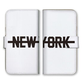 全機種対応 手帳型スマホケース iPhone14 13 Pro Max対応 NEW YORK ニューヨーク ロゴ 英字 英語 シンプル ホワイト ブラック 白色 黒色 かっこいい カードホルダー付き カード収納 合皮 合成レザー 手帳タイプ スマートフォン ケース カバー
