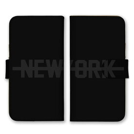 全機種対応 手帳型スマホケース iPhone14 13 Pro Max対応 NEW YORK ニューヨーク ロゴ 英字 英語 シンプル ブラック グレー 黒色 灰色 かっこいい カードホルダー付き カード収納 合皮 合成レザー 手帳タイプ スマートフォン ケース カバー