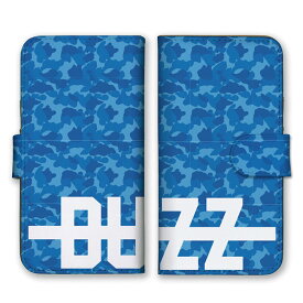 全機種対応 手帳型スマホケース iPhone14 13 Pro Max対応 BUZZ バズ ロゴ 英字 ロゴ 英字 英語 シンプル ブルー ホワイト 青色 迷彩柄 カモフラ柄 ミリタリー かっこいい カードホルダー付き カード収納 合皮 合成レザー 手帳タイプ スマートフォン ケース カバー