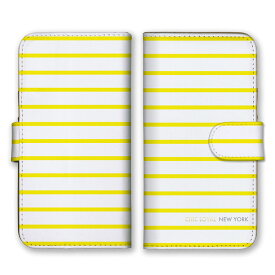 全機種対応 手帳型スマホケース iPhone14 13 Pro Max対応 ホワイト イエロー 白色 黄色 ボーダー 横線 ストライプ 縦線 シンプル 大人 シック CHIC LOYAL カードホルダー付き カード収納 合皮 合成レザー 手帳タイプ スマートフォン ケース カバー