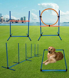 ドッグアジリティ 犬 アジリティ 犬用おもちゃ スラローム ハードル ジャンプバー 障害物 組立式 室内 競技 訓練 ペット 犬用品 運動器具 犬 しつけ 収納バッグ付き