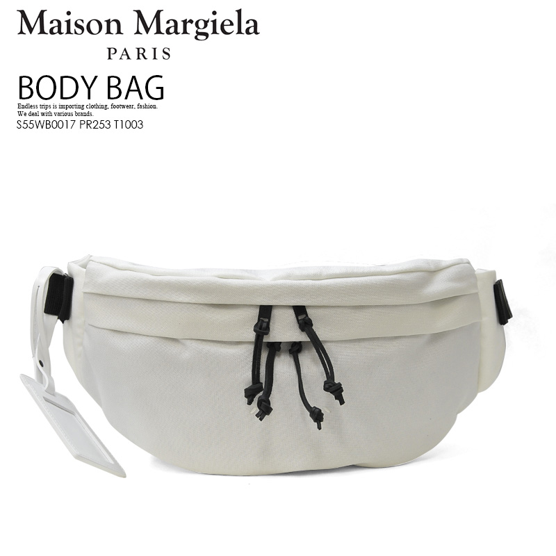 【希少! 大人気!】Maison Margiela (メゾン マルジェラ) Stereotype XL cross-body bag (ステレオタイプ  XL クロスボディ バッグ) ウエストバッグ ボディバッグ ショルダーバッグ キャンバス製 ユニセックス 黒 WHITE (ホワイト) 