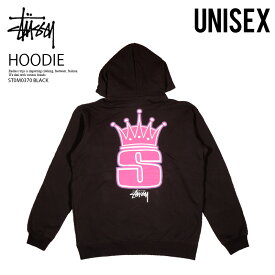 STUSSY ステューシー パーカー CROWN FLEECE HOOD クラウン フリース フーディー ユニセックス メンズ レディース プルオーバー ロゴ カジュアル ストリート コットン 裏起毛 トップス ブラック 黒 ST0M0370 BLACK ENDLESSTRIP エンドレストリップ