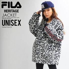 【入手困難! ユニセックス 】 FILA HERITAGE (フィラ ヘリテージ) LEOPARD FAKE FUR V-NECK ZIP JACKET (レオパード フェイクファー Vネック ジップ ジャケット) アウター メンズ レディース ひょう柄 ファー (ブラック) FM9447 BLACK dpd-4