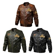 バイク用レザージャケット メンズ ライダースジャケット 薄手 フライトジャケット 刺繍ミリタリージャケ…