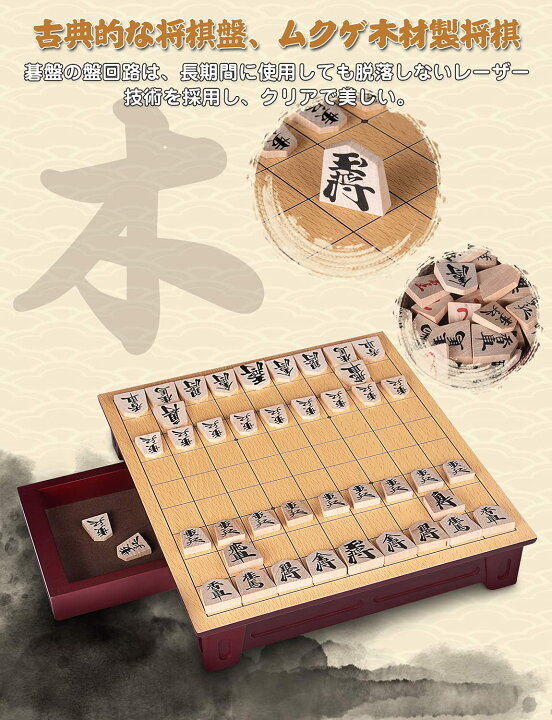 楽天市場 木製将棋 セット Homraku 引き出し式 将棋盤 駒付き コンパクト旅行ゲーム ボードゲーム テーブルゲーム 子供も大人も６歳以上楽しめる おもちゃ 駒の動かし方説明書付き しょうぎ ショウギ Energ 楽天市場店