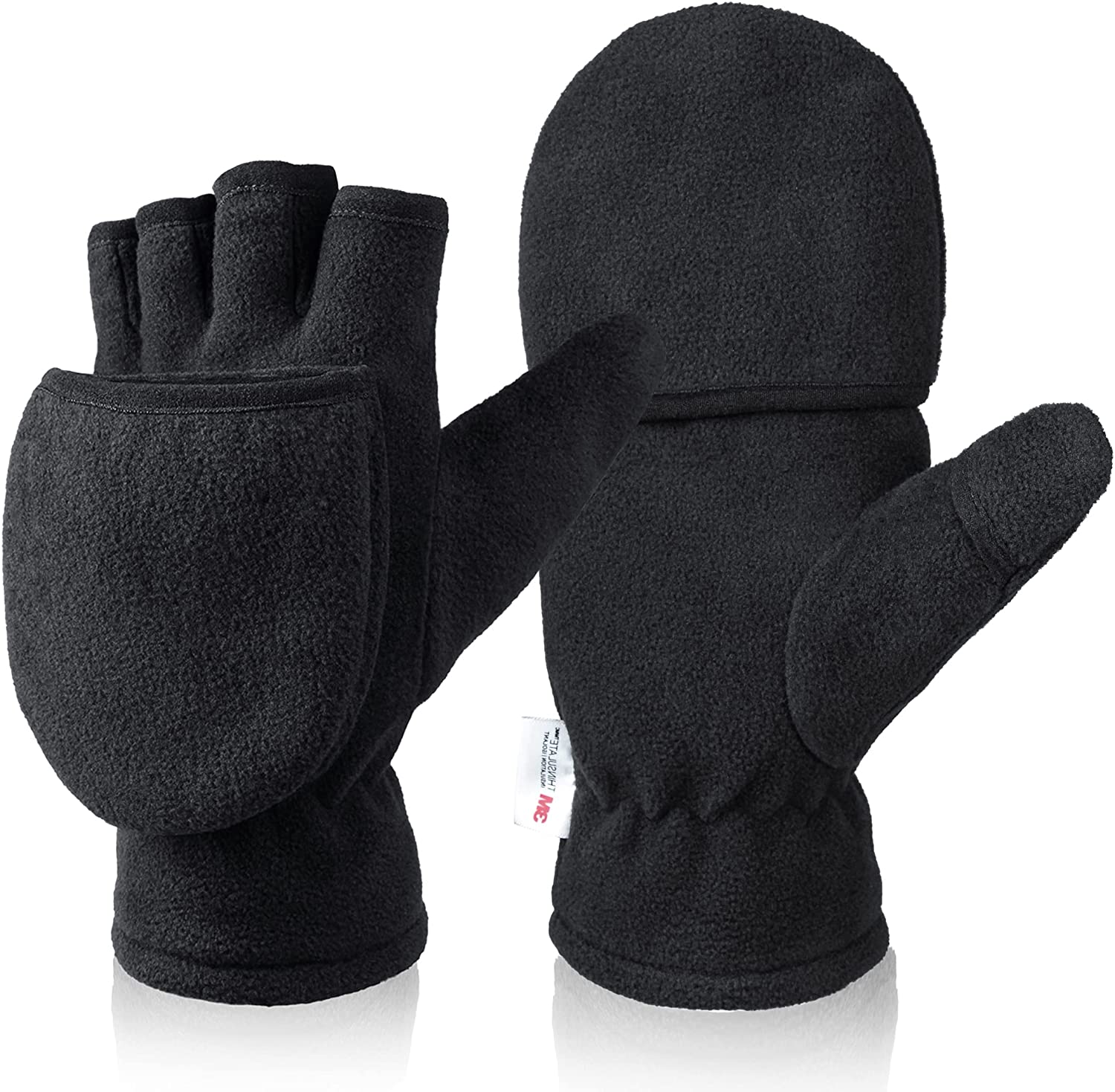 5本指全部開放できる ミトン防寒手袋 手袋 オゼロ（OZERO) メンズ 防寒 ミトン 指なし 多用途製グローブ 2WAY スマホ対応 冬 ブラック Ｓ Ｍ Ｌサイズ