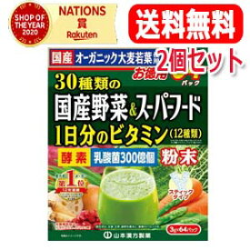 【送料無料・2個セット】【山本漢方】30種類の国産野菜&スーパーフード1日分のビタミン（12種類）3g×64パック