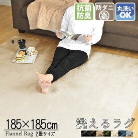 ラグ 洗える カーペット 185×185cm 2畳 全7色 フランネル生地 おしゃれ 北欧風 抗菌 防臭 防ダニ 低ホルムアルデヒド 床暖房 ホットカーペット対応 ライトキャスト