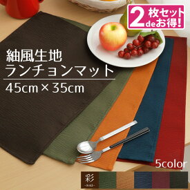 【2枚組】ランチョンマット 約45×35cm プレイスマット 彩 サイ 洗える 和風 エスニック アジアン おしゃれ 紬風生地 洗濯可 水洗い 和モダン 無地 インテリア 男女兼用 新生活 給食 幼稚園 小学生にも