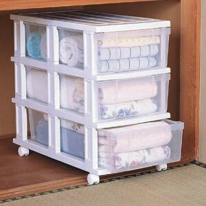 チェスト 3段 プラスチック キャスター付き ローチェスト 幅37 奥行70 高さ63 収納ボックス 透明 収納ケース 引き出し 衣装ケース 押し入れ収納 クローゼット 衣類収納 アイリスオーヤマ 押入