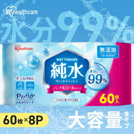 [ほぼ全品P5倍★5日中]ウェットティッシュ 480枚 (60枚×8個入) まとめ買い 携帯 持ち運び 手口拭き 純水99% 肌にやさしい ペット 犬 ウェットシート 手口ふき 子供 掃除 防災 備蓄 アウトドア アイリスオーヤマ 大容量 純水タイプ WTS-60P8P