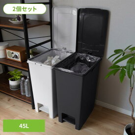 【2個】ゴミ箱 45L ゴミ箱 分別 エバンペダルペール 45L ダストボックス ゴミ箱 ごみ箱 ペダル式 ペダル キッチン 台所 おしゃれ 45L ホワイト ブラック 2個セット