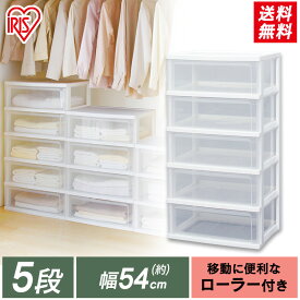 チェスト 5段 完成品 幅54cm ワイド 収納 収納ケース 収納ボックス 引き出し ワイドチェスト クリアチェスト 押入れ クローゼット ランドリー 洗面所 衣替え 子供部屋 衣類収納 衣類ケース 衣服収納 透明 一人暮らし W-545