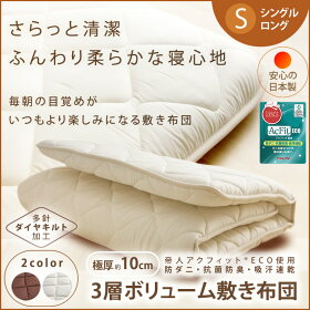 アクフィット(R)ECO使用抗菌防臭極厚3層ボリューム敷き布団シングルロング送料無料敷き布団敷布団シングル防ダニ抗菌防臭吸汗速乾三層敷き布団日本製抗菌防臭吸汗速乾三層敷き布団三層速乾10PS2536AC-6ZMIRアクフィットアイボリーブラウン【D】