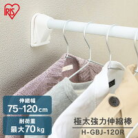 突っ張り棒 極太 強力 物干し 突っ張り 収納 洗濯物干し ハンガーラック ポールハンガー クローゼット 衣類収納 75〜120cm 取付簡単 工具不要 極太強力伸縮棒 ホワイト アイリスオーヤマ H-GBJ-120R