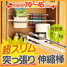 突っ張り棒 つっぱり棒 カーテン つっぱり棒 スリム 木目 棚 収納 RSV-70 幅45〜70cm スリム 伸縮棒 木目調 押入れ クローゼット ハンガー 衣類収納 洋服掛け 目隠し タオルハンガー タオル掛け 物干し 室内物干し 部屋干し アイリスオーヤマ 新生活【XX】 [2606SE]