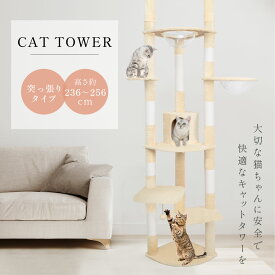 【60%OFFクーポン配布中！】キャットタワー 突っ張り スリム 透明宇宙船 おしゃれ 猫タワー 多頭飼い 爪とぎ 麻紐 おしゃれ 大型猫 猫用品 安定性抜群 猫ハウス タワー 猫 ネコ 猫用 高さ調整236〜256cm 運動不足 ストレス解消 送料無料 ef-g007
